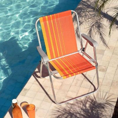 Cadeira De Praia Samoa Alta Em Alumínio Com Assento Laranja E Amarelo - 92900001 - Tramontina