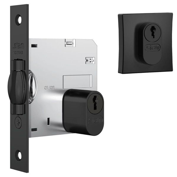 Fechadura 1005 Com Trinco Rolete E Roseta Quadrada Black - 40775 - Stam