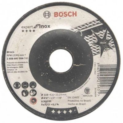 Disco Desbaste Para Inox Centro Deprimido 115x6,4mm - 2608600504 - Bosch