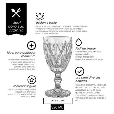 Taça Para Agua Vidro Diamond Clear Vitral Verre - Mimo 4 Unidades