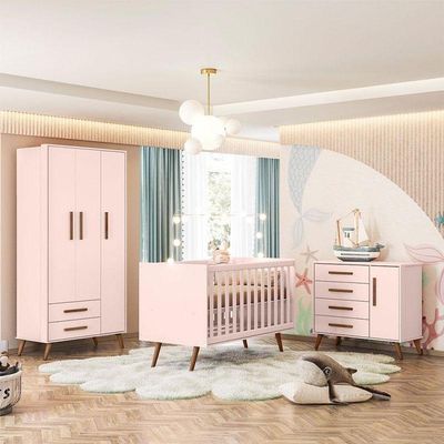 Quarto De Bebê Q Encanto Retrô Rosa Com Colchão Tend Tudo - Qmovi