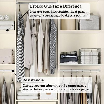 Guarda-roupa 171cm 3 Portas Com Espelho França Santos Andirá Branco