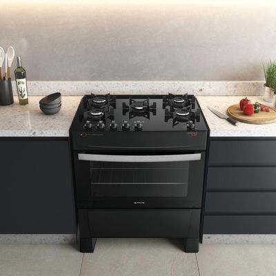 Fogão Atlas 5 Bocas Atenas Glass Com Mesa de Vidro Bivolt Preto