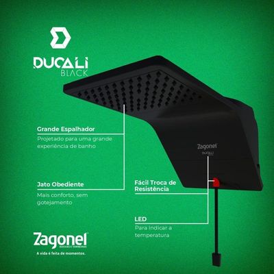 Ducha Ducali Eletrônica Preto 6800 Watts 220 Volts - Ddcel68220bl03 - Zagonel