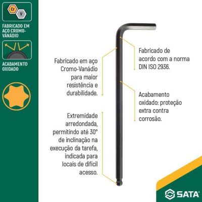 Chave Hexagonal Curta 3mm - St84308l - Sata Chave Hexagonal Curta 3mm Sata St84309l - Sata