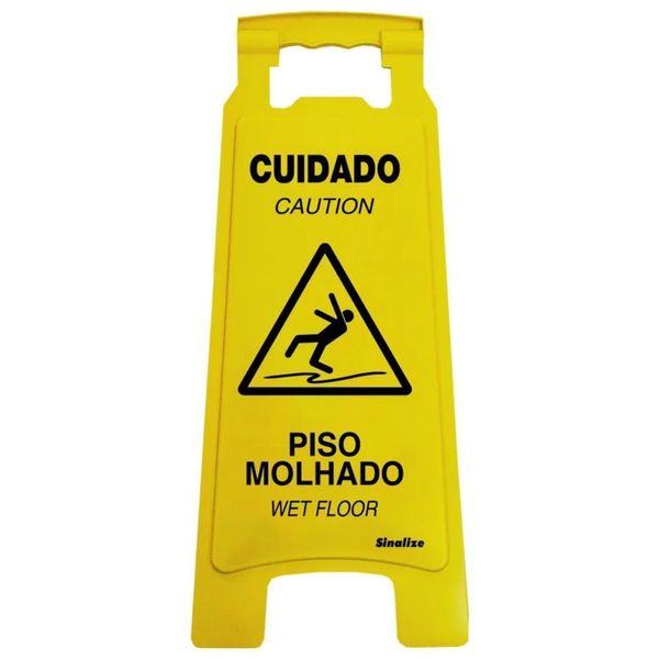 Cavalete Amarelo 27x65cm Cuidado - Piso Molhado - 700al - Sinalize