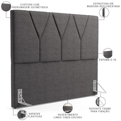 Cabeceira Cama Box Casal 140 cm Aurora W01 Linho Cinza Escuro - Lyam Decor