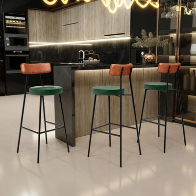Kit 05 Banquetas Alta Bar Cozinha Sala Jantar Milão L02 Couríssimo Camel Facto Verde - Lyam Decor