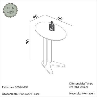 Mesa Lateral em MDF 60 cm Freijó TB604 JJ Dalla Costa