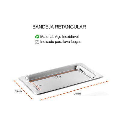 Bandeja Inox Retangular Cafe Cha Restaurante Cafeteria 30cm