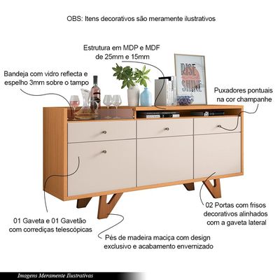 Buffet Aparador Decorativo Noeli com Bandeja Lateral Cinamomo/Off White G26 - Gran Belo