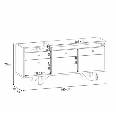 Buffet Aparador Decorativo Noeli com Bandeja Lateral Cinamomo/Off White G26 - Gran Belo