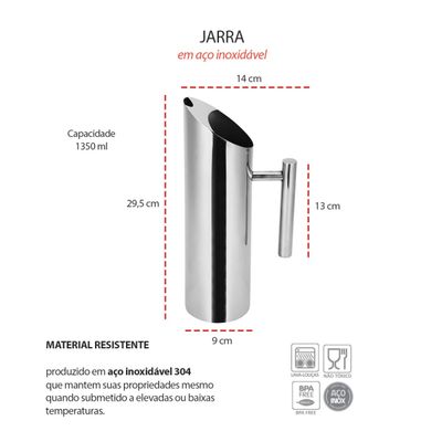Jarra de Suco Agua Aço Inox Bar Festa Buffet Restaurante 4un