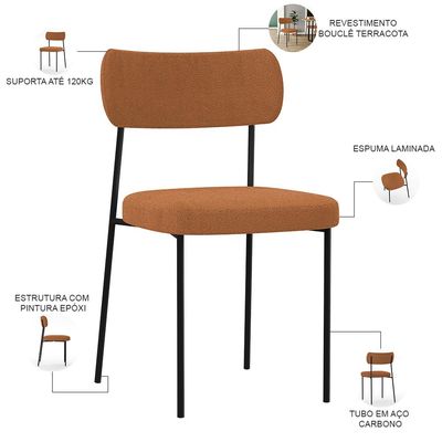 Cadeira Decorativa Estofada Para Sala De Jantar Melina L02 Bouclê Terracota  - Lyam Decor
