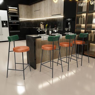 Kit 02 Banquetas Baixa Cozinha Sala Jantar Bancada Milão L02 Facto Verde Musgo Camel - Lyam Decor
