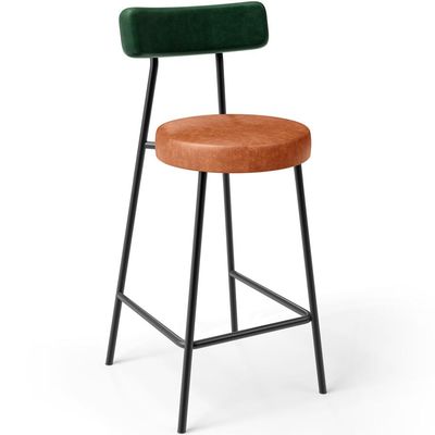 Kit 02 Banquetas Baixa Cozinha Sala Jantar Bancada Milão L02 Facto Verde Musgo Camel - Lyam Decor