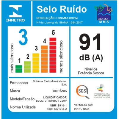 Liquidificador Britânia BLQ970V Turbo 900W 2,6L 220V