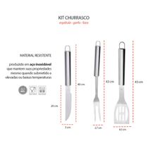 Espatula Garfo e Faca Cabo Longo Kit Churrasco Inox 3un