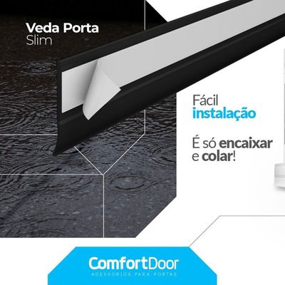 Veda Porta Slim Protetor De Frestas Silicone Adesivo 3M Comfort Door Preto 80cm