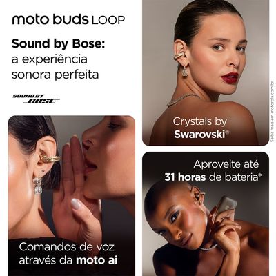 Fone de Ouvido Moto Buds Loop OWS Bluetooth, Sound by Bose IP54 Bateria até 39h Swarovski