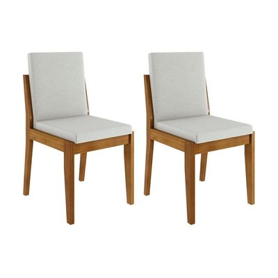 Conjunto com 2 Cadeiras de Jantar Nesher Lady em Madeira com Estofado em Linho  Amadeirado