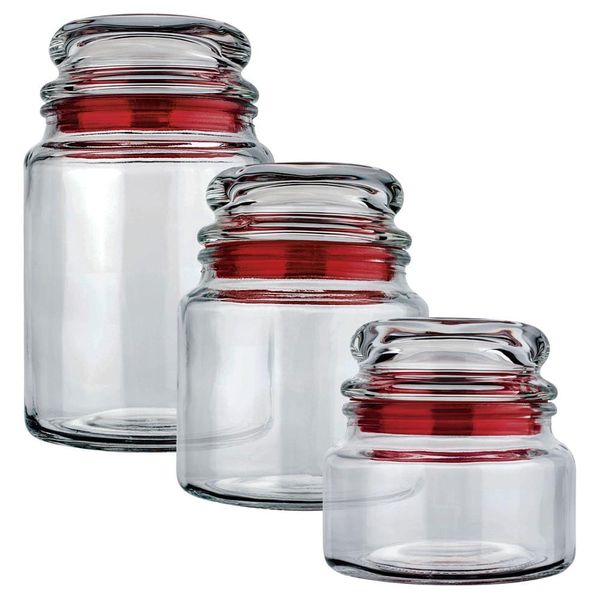 Conjunto de Potes Multiuso Euro Home Transparente/Vermelho em Vidro e PVC 3 Peças