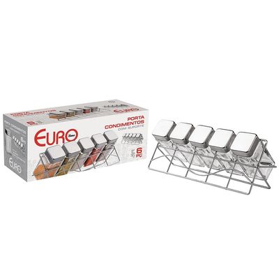 Porta Condimentos com Suporte Euro VDR0429 com 5 Peças - Transparente
