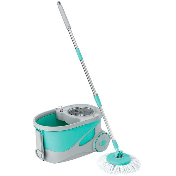Mop Giratório FlashLimp Ciclone com Balde 20L, Rodas, Cabo Telescópico e 2 Refis Verde/ Cinza