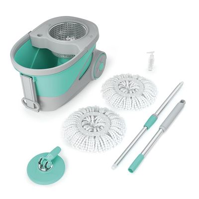 Mop Giratório FlashLimp Ciclone com Balde 20L, Rodas, Cabo Telescópico e 2 Refis  Verde/ Cinza