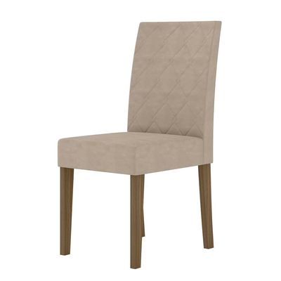 Mesa de Jantar Retangular Poliman Kate com 4 Cadeiras Estofadas Revestidas em Suede  Carvalho/Off White
