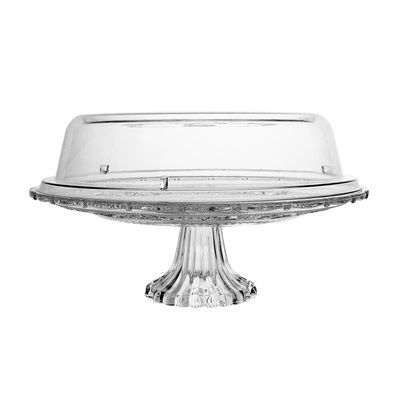 Prato para Bolo Lyor Angel Vidro com Pé Tampa Plástica 30cm Elegante e Funcional Transparente