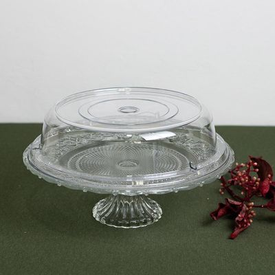Prato para Bolo Lyor Angel Vidro com Pé Tampa Plástica 30cm Elegante e Funcional Transparente