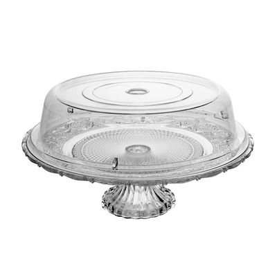 Prato para Bolo Lyor Angel Vidro com Pé Tampa Plástica 30cm Elegante e Funcional Transparente