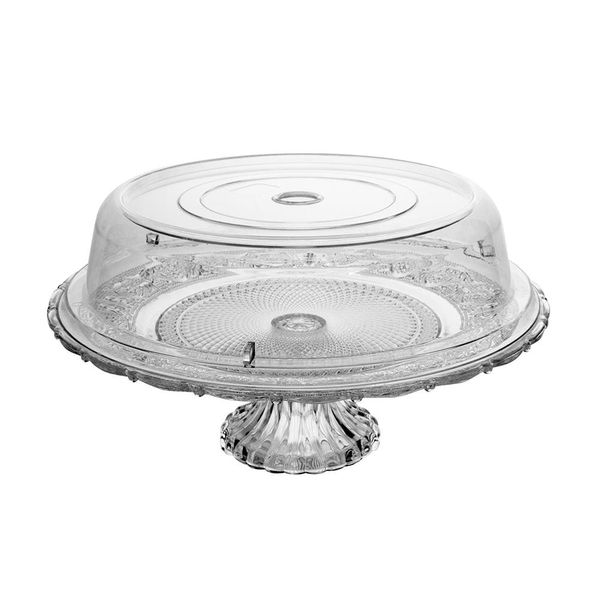 Prato para Bolo Lyor Angel Vidro com Pé Tampa Plástica 30cm Elegante e Funcional Transparente