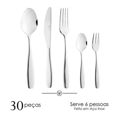 Faqueiro 30 Peças Aço Inox Wolff Cannes Design Sofisticado Alta Durabilidade Inox