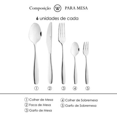 Faqueiro 30 Peças Aço Inox Wolff Cannes Design Sofisticado Alta Durabilidade Inox