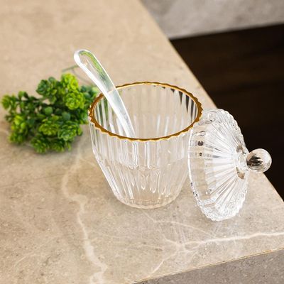 Açucareiro com Colher Wolff Império 8x8x11cm Cristal com Fio de Ouro Transparente
