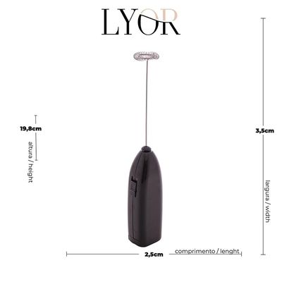 Mini Mixer Elétrico Lyor Inox Compacto Leve Fácil de Usar para Bebidas Preto