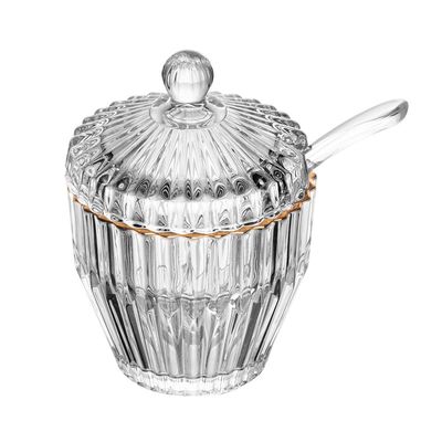 Açucareiro com Colher Wolff Império 8x8x11cm Cristal com Fio de Ouro Transparente