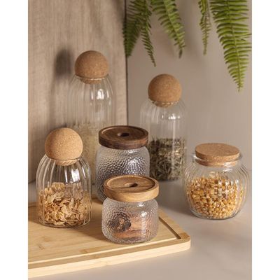 Pote de Vidro Lyor 600ml com Tampa de Rolha Classic Canelado Design Sofisticado Transparente