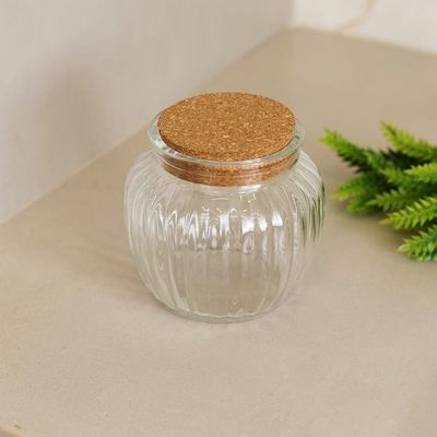 Pote de Vidro Lyor 600ml com Tampa de Rolha Classic Canelado Design Sofisticado Transparente