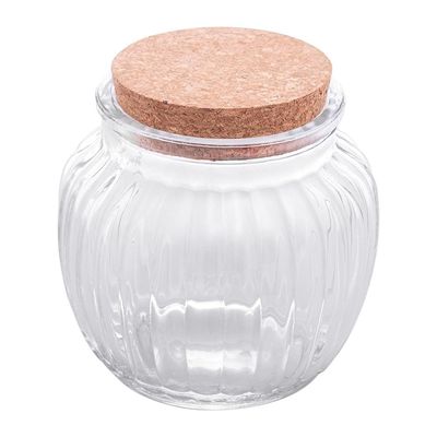 Pote de Vidro Lyor 600ml com Tampa de Rolha Classic Canelado Design Sofisticado Transparente