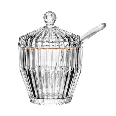 Açucareiro com Colher Wolff Império 8x8x11cm Cristal com Fio de Ouro Transparente