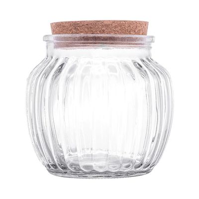 Pote de Vidro Lyor 600ml com Tampa de Rolha Classic Canelado Design Sofisticado Transparente
