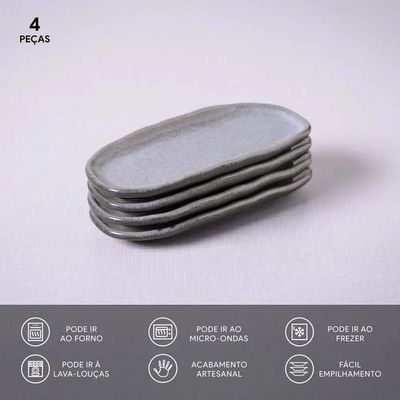 Conjunto de Travessas Oval Rasa Mini Porto Brasil Orgânico Dust 16,5x8cm - 4 Peças