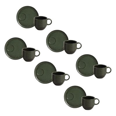 Conjunto de Xícaras de Chá com Pires Porto Brasil Linhas Greenery 230ml - 6 Peças