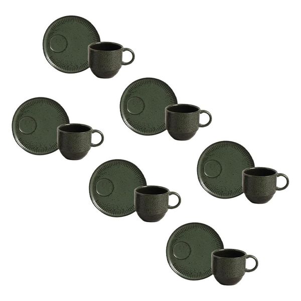 Conjunto de Xícaras de Chá com Pires Porto Brasil Linhas Greenery 230ml - 6 Peças