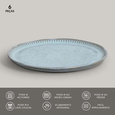 Conjunto de Pratos de Sobremesa Porto Brasil Linhas Breeze Azul 21,5cm - 6 Peças