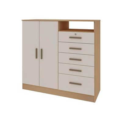 Cômoda Genialflex Guatemala com 2 Portas, 5 Gavetas, 2 Prateleiras, 1 Nicho e 112cm de largura - Freijó/White Laca