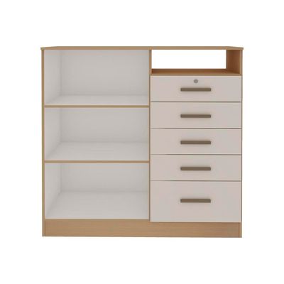 Cômoda Genialflex Guatemala com 2 Portas, 5 Gavetas, 2 Prateleiras, 1 Nicho e 112cm de largura - Freijó/White Laca